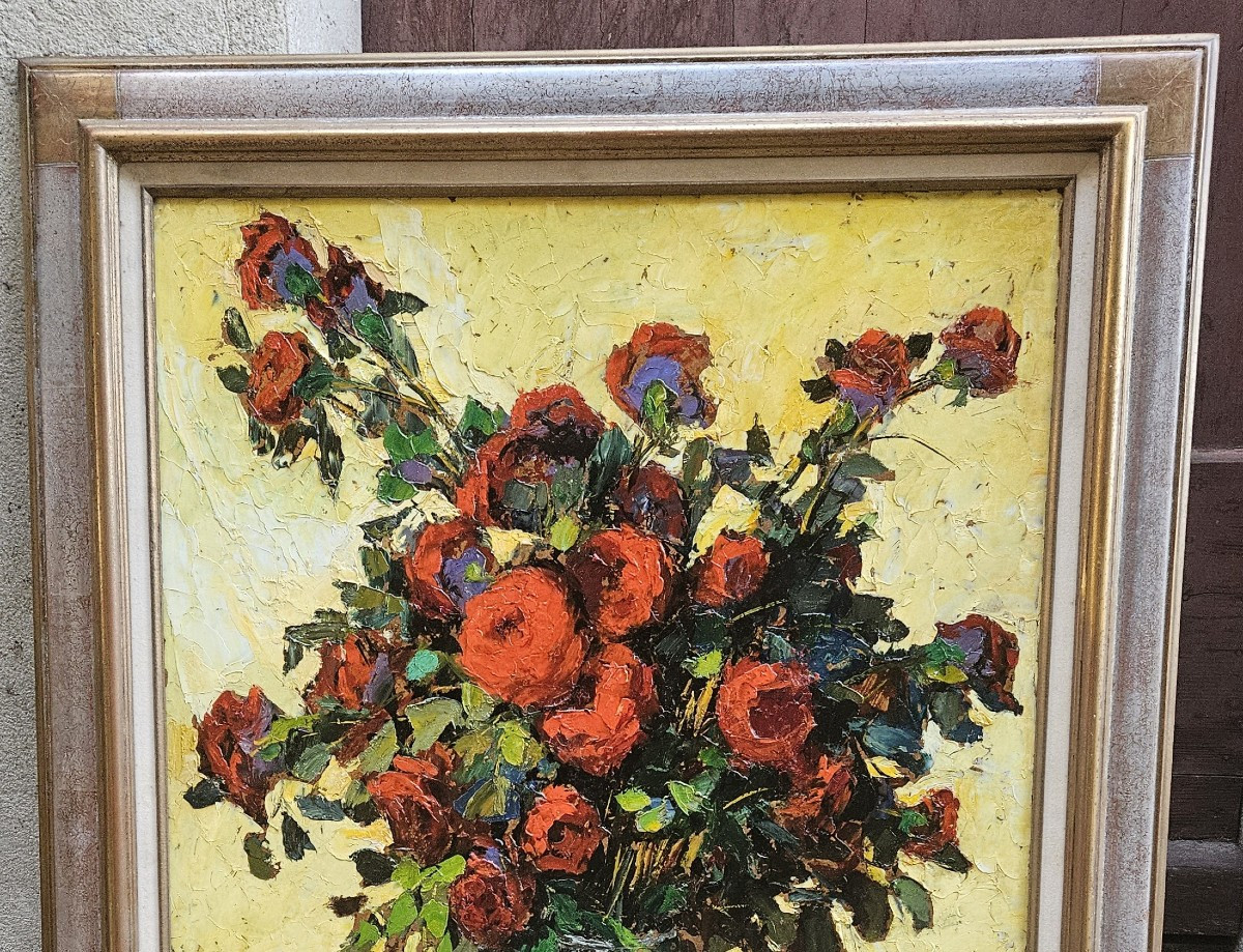  Bouquet De Roses Rouges Par Fernand Van Den Bussche 1892-1975-photo-1