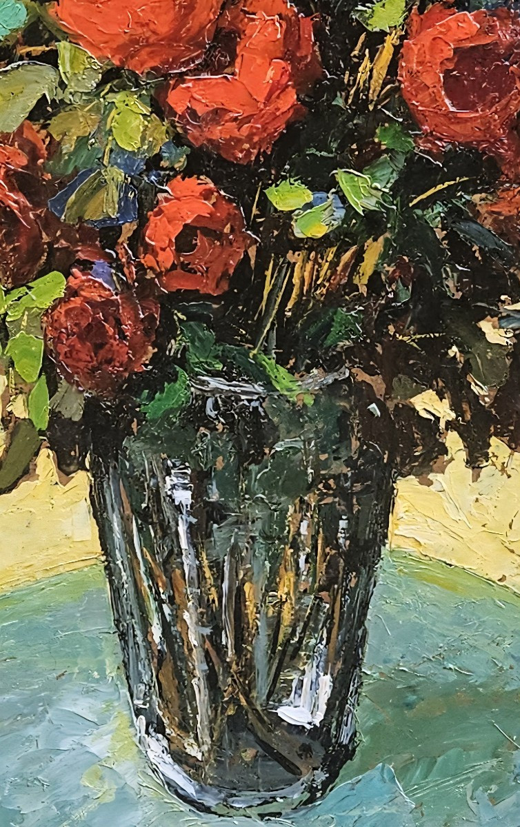  Bouquet De Roses Rouges Par Fernand Van Den Bussche 1892-1975-photo-7