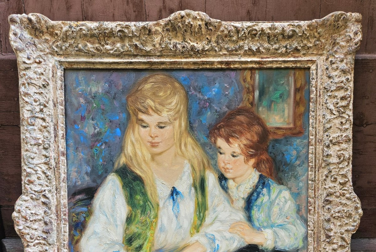 Mother And Child Reading By Pierre Duteurtre 1911-1989-photo-7