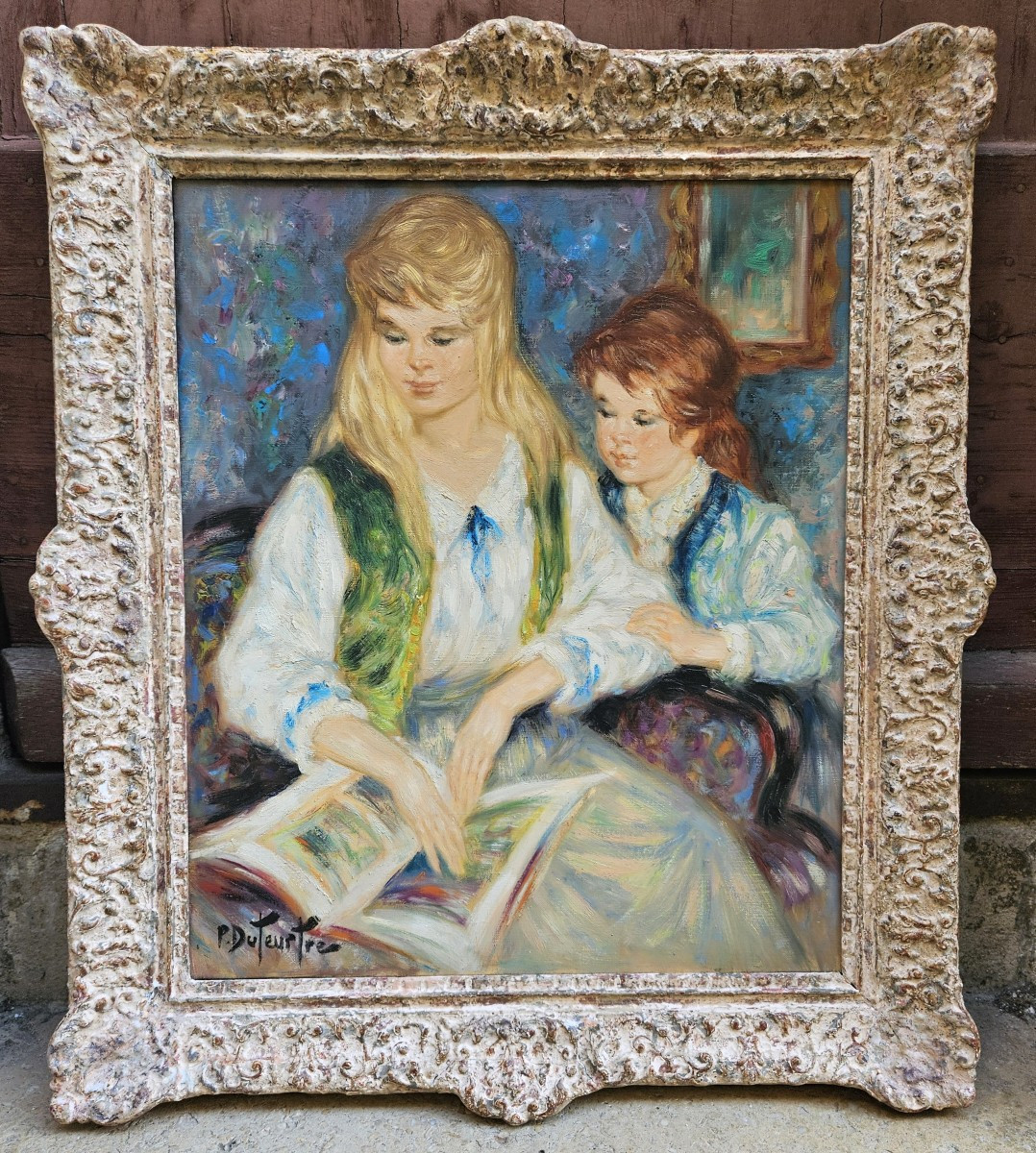 Mother And Child Reading By Pierre Duteurtre 1911-1989