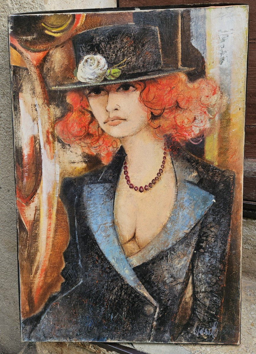 Young Woman With A Hat By Roger Vernet Bonfort 1934-2017