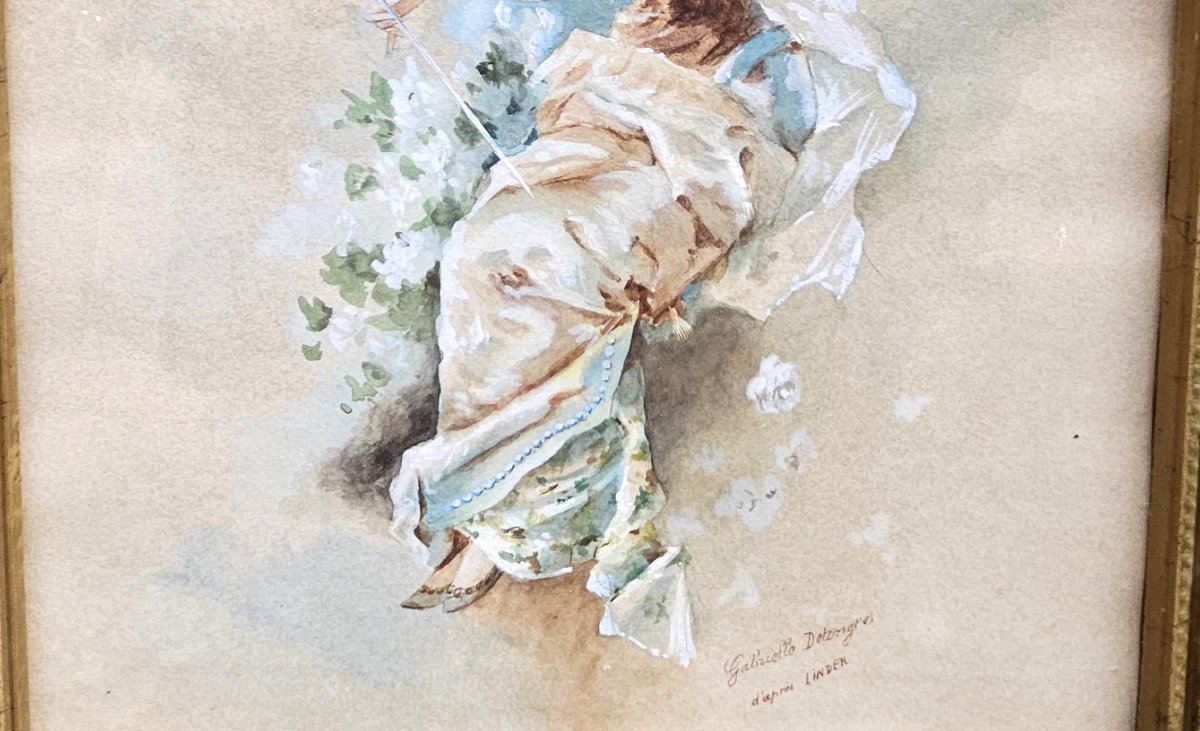 Jeune femme aquarelle signée vers 1900-photo-4