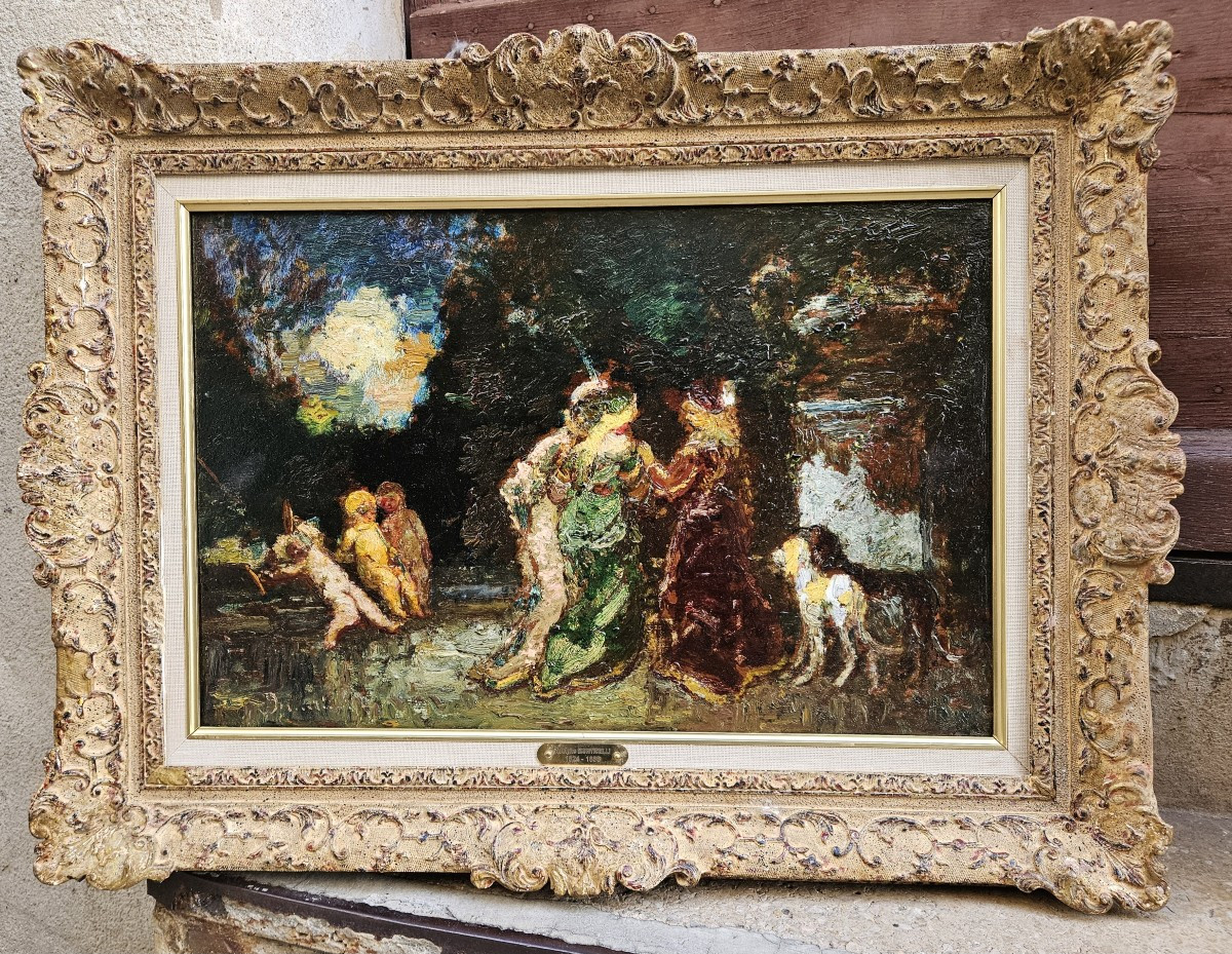 The Lesson Of Love In A Park By Adolphe Monticelli 1824-1886