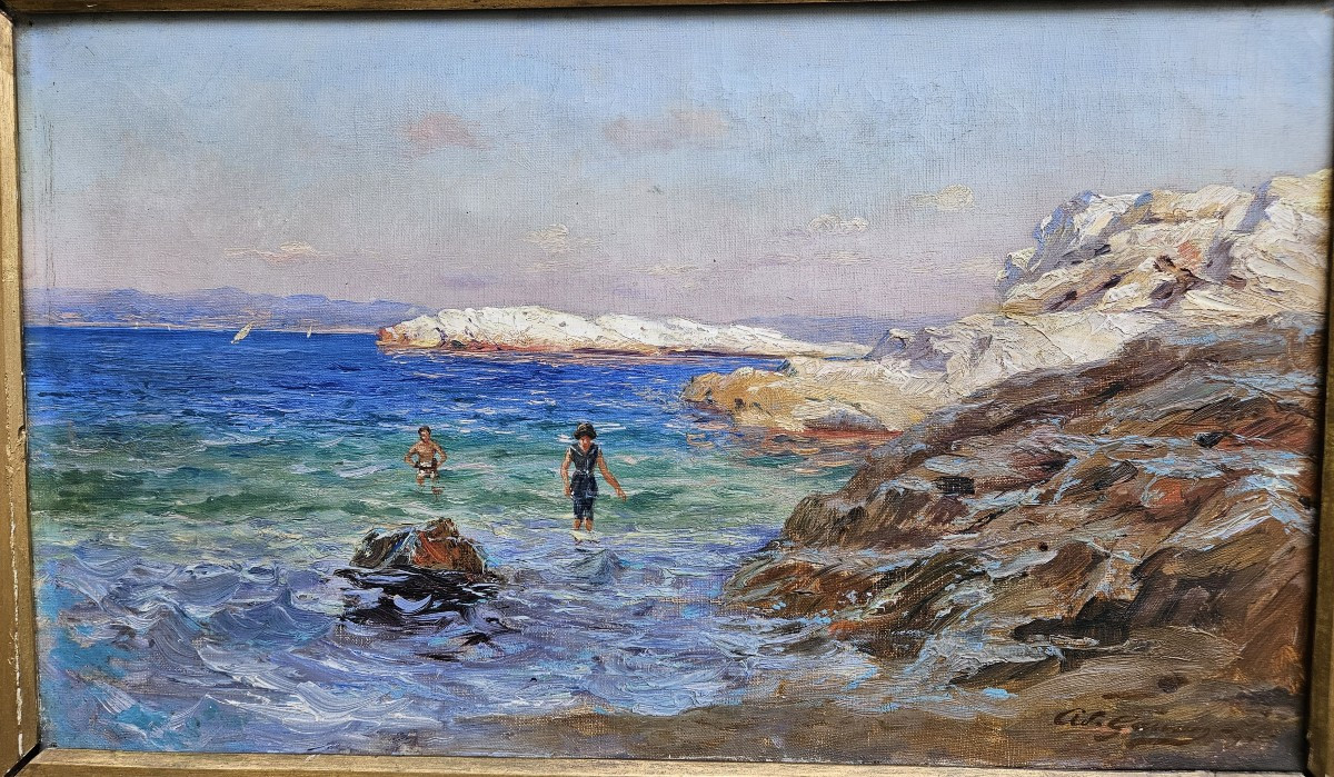 Seaside In Marseille By Adolphe Gaussen 1871-1954