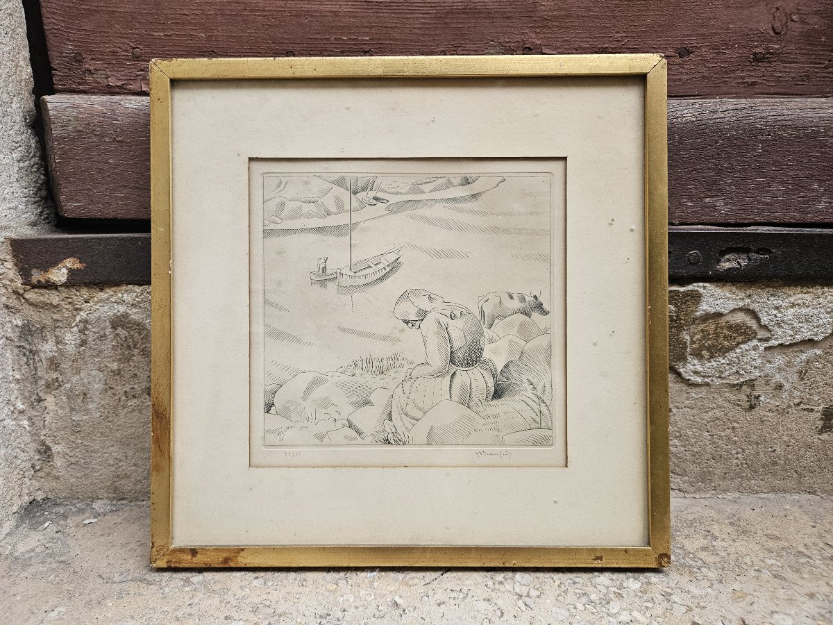 Calm Morning In St Yvi 1937 By Adolphe Beaufrere 1876-1960-photo-3