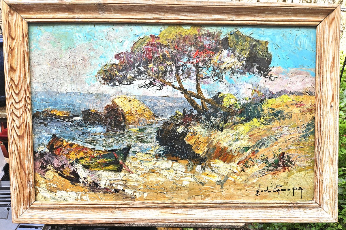 La barque sous les pins parasols par Noël CANEPA 1885-1965