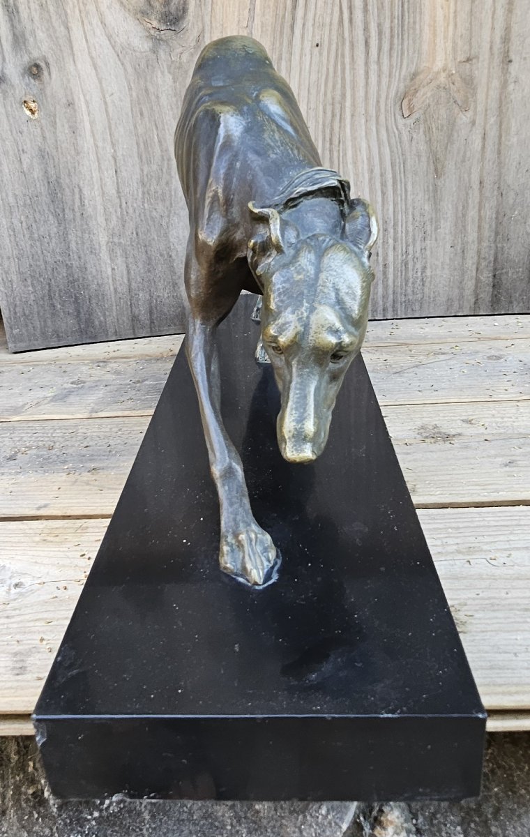 The Art Deco Bronze Greyhound, Signed-photo-3