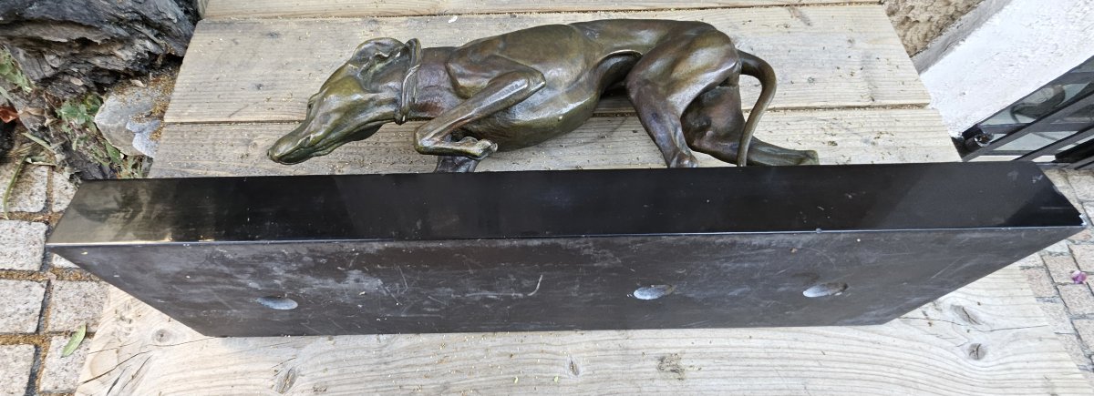 The Art Deco Bronze Greyhound, Signed-photo-3