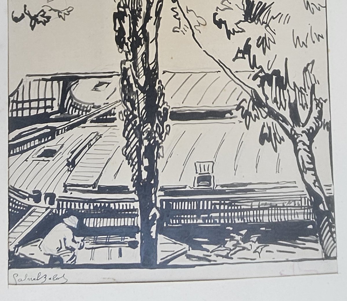 Le pêcheur devant une péniche vers 1920 par Gabriel BELOT 1882-1962-photo-2