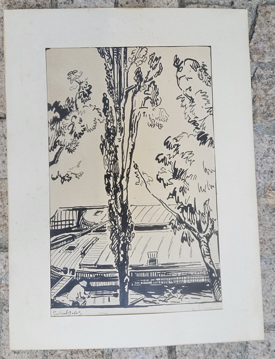 Le pêcheur devant une péniche vers 1920 par Gabriel BELOT 1882-1962