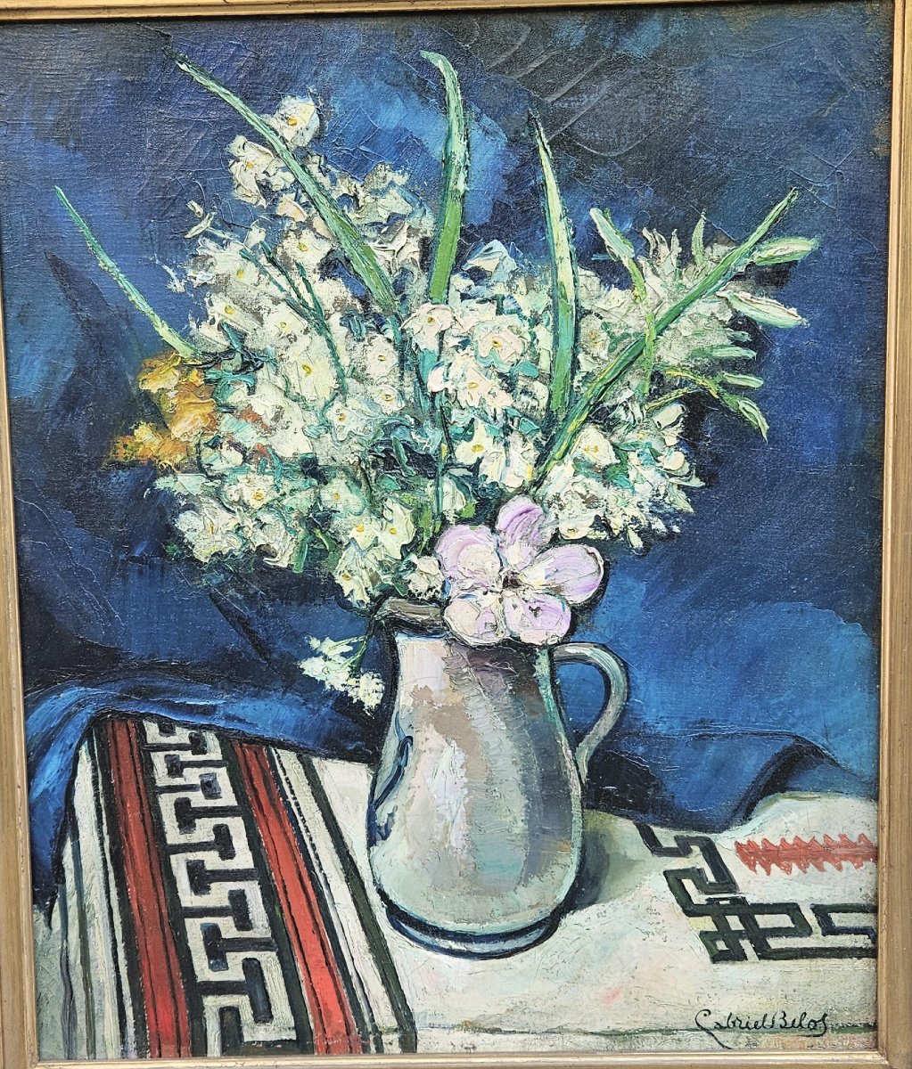 Bouquet In A White Pitcher By Gabriel Belot (1882–1962)-photo-2