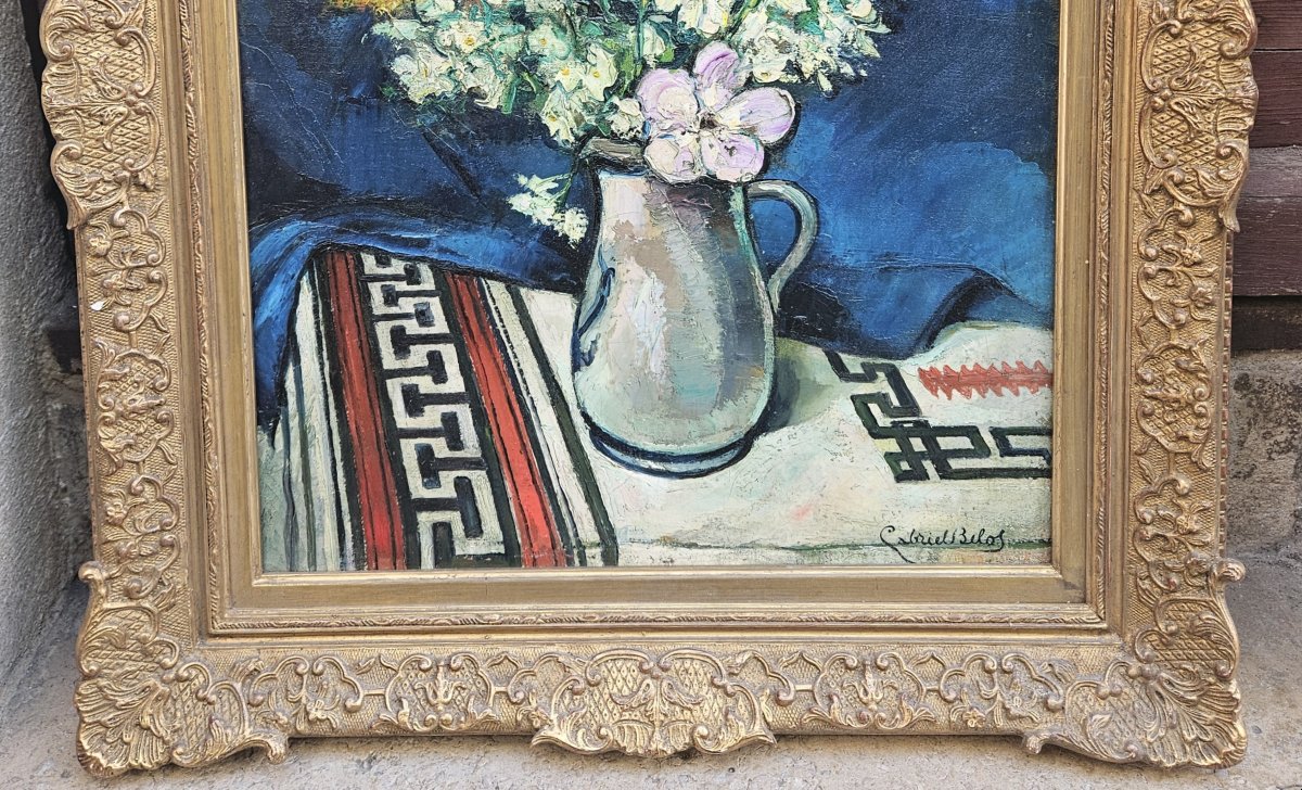 Bouquet In A White Pitcher By Gabriel Belot (1882–1962)-photo-2