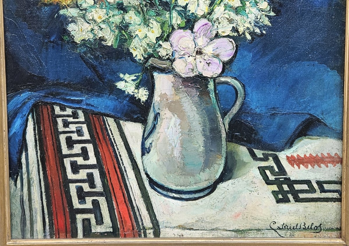 Bouquet In A White Pitcher By Gabriel Belot (1882–1962)-photo-4