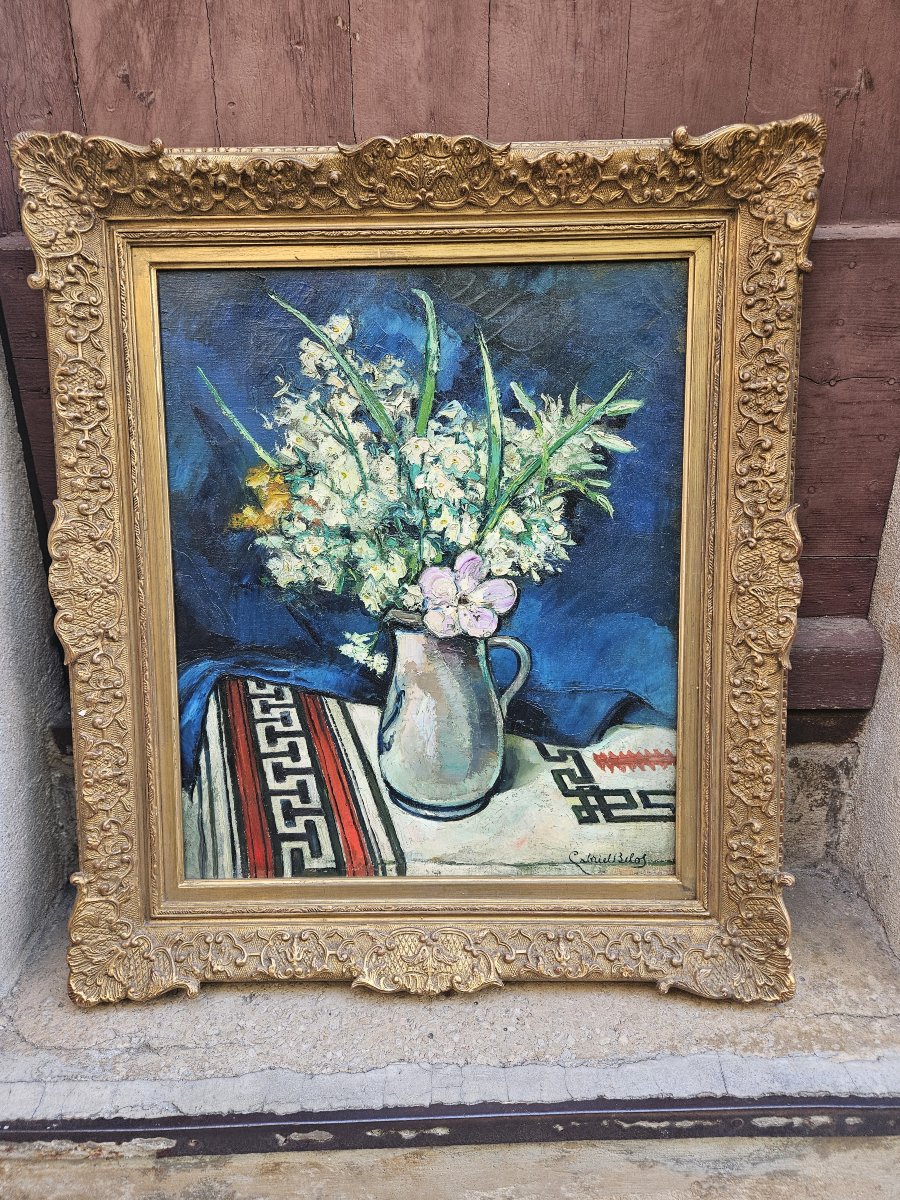 Bouquet In A White Pitcher By Gabriel Belot (1882–1962)-photo-5