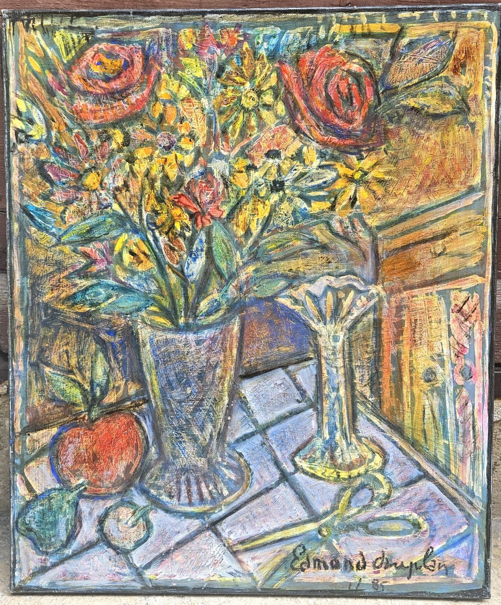 Flowers And An Apple By Edmond Duplan