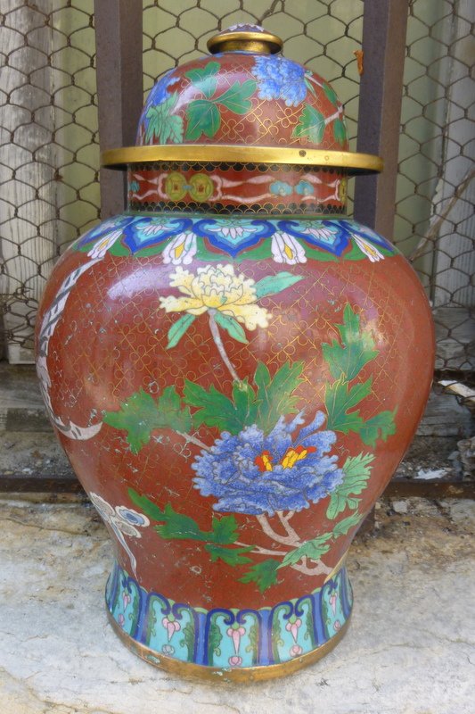 Cloisonne Vase On Bronze Nineteenth China-photo-3