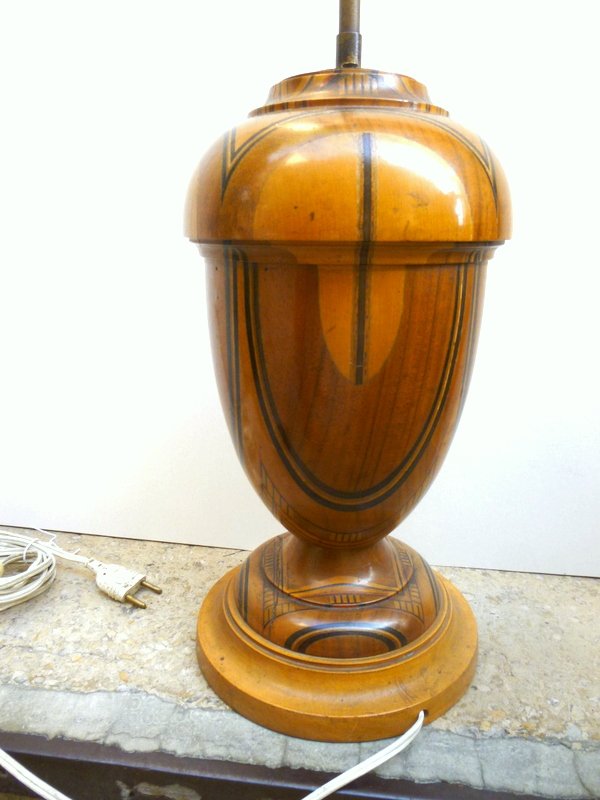 Pied De Lampe En Bois tourné époque 1930-photo-2