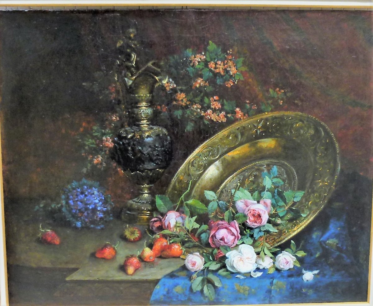 Beau Bouquet By Jean Baptiste Olive 1846-1936-photo-3