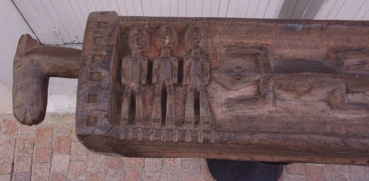 Auge Rituelle à Tête De Cheval Sculptée d'Un Décor De Crocodiles Et Personnages Mali-dogon-photo-6