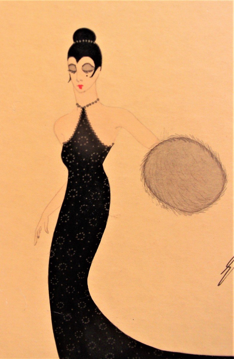 Elégante Vers 1925 Par Romain De Tirtoff Dit Erté 1892-1990-photo-1