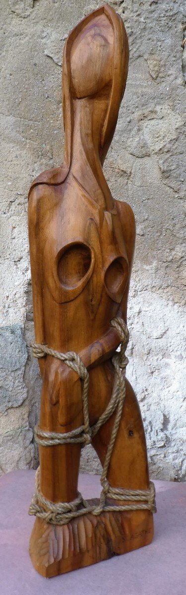 Wooden Sculpture "sainte Agathe" By Vincent Gonzalez 1928-2019