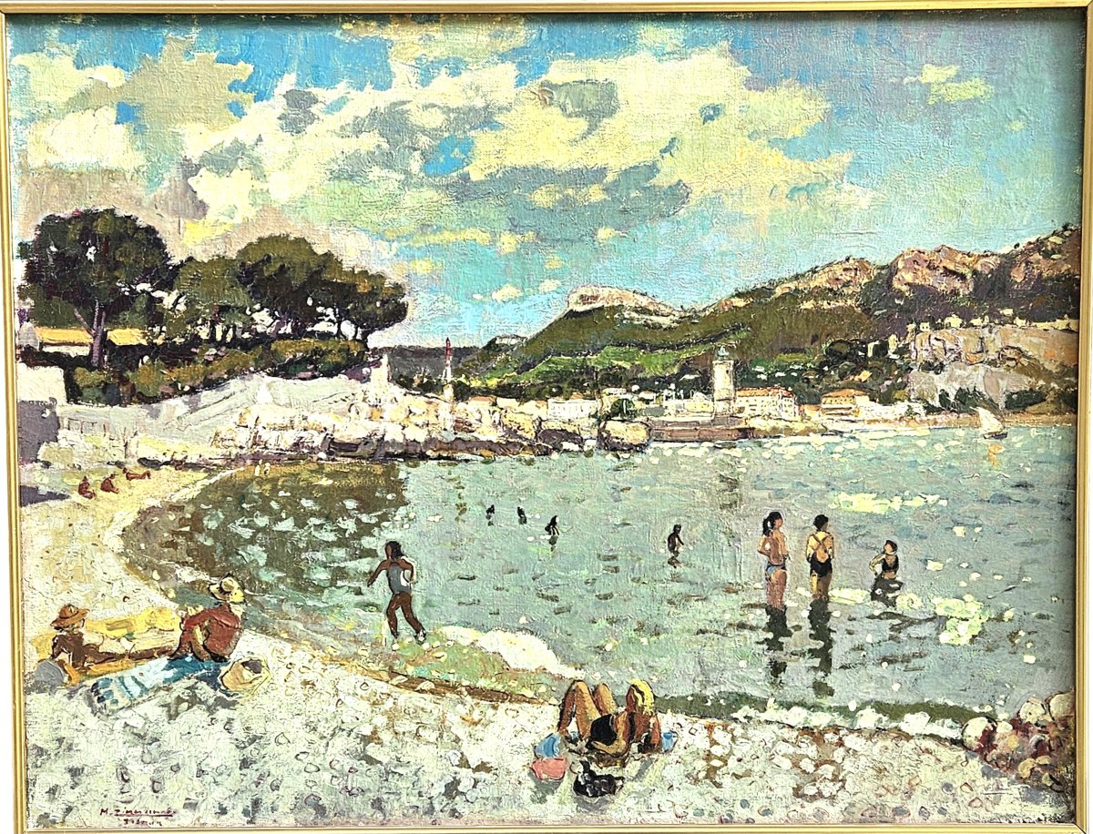 The Beach Of Cassis By Michel Zimmermann Twentieth-photo-2