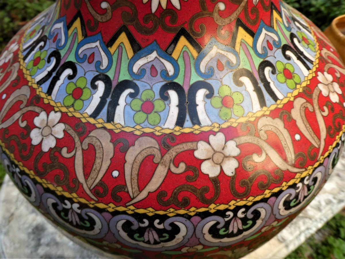 Cloisonné Chinois Début XXème Hauteur 52cm-photo-2