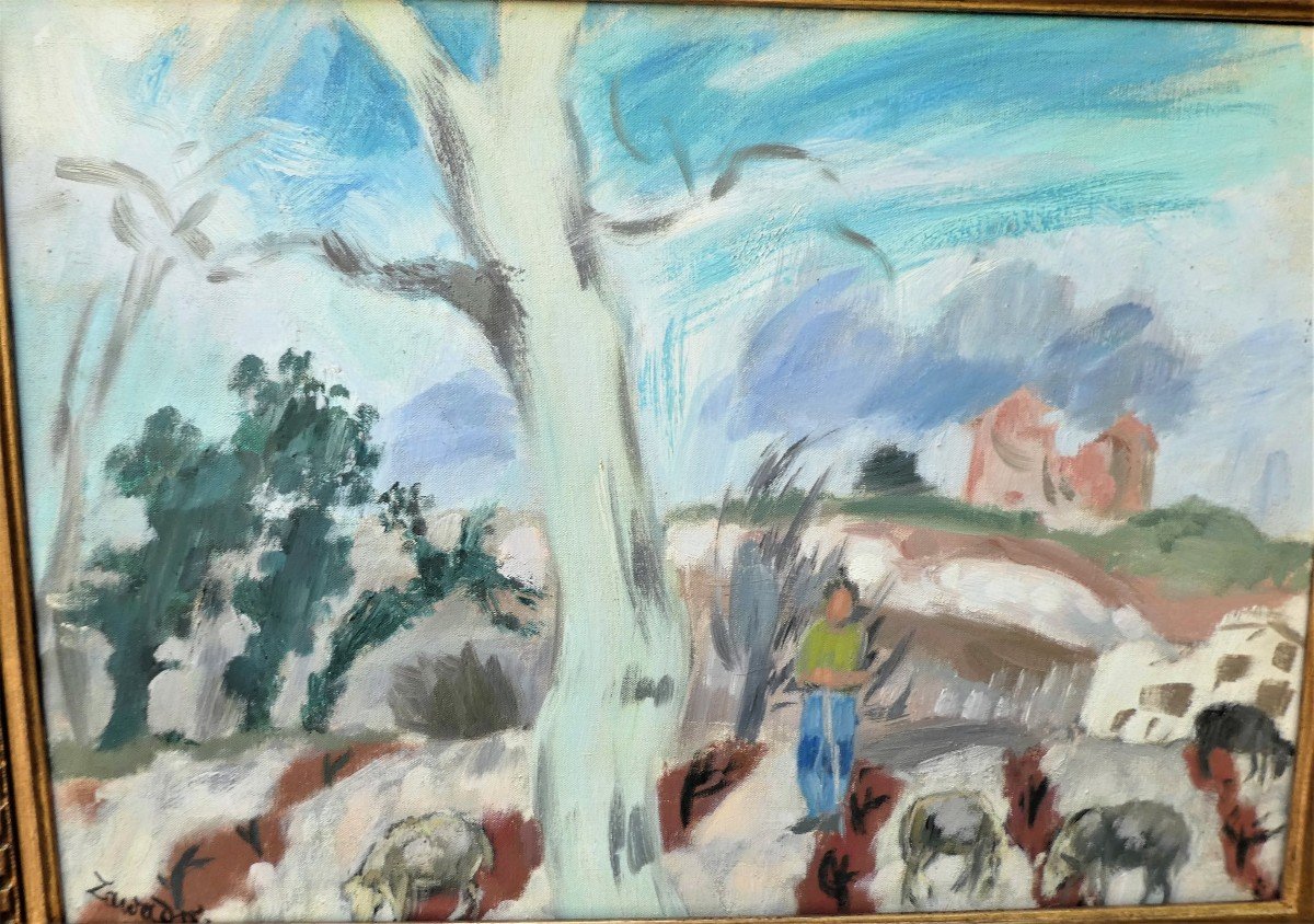 Shepherd In A Landscape By Jan-waclaw Zawado 1891-1982-photo-2