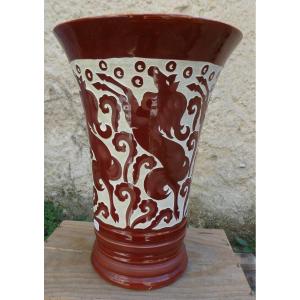 Grand Vase Art-Déco Aux Chevaux Cabrés De Roger MEQUINION