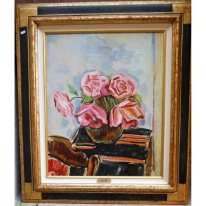 Bouquet De Roses Par Laszlo Barta 1902-1961