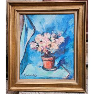 Bouquet On Blue Background By Gabriel Belot 1882-1962