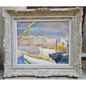 Rainbow Over The Port Of Marseille By Augustin Carrera 1878-1952