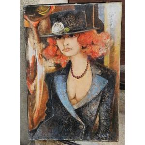 Jeune femme au chapeau par Roger VERNET-BONFORT 1934-2017