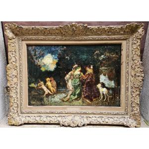 La leçon d'amour dans un parc par Adolphe MONTICELLI 1824-1886