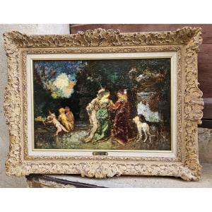 La leçon d'amour dans un parc par Adolphe MONTICELLI 1824-1886