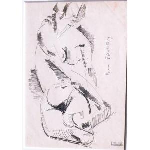 Dessin à l'Encre Cubiste d'André Favory Vers 1910