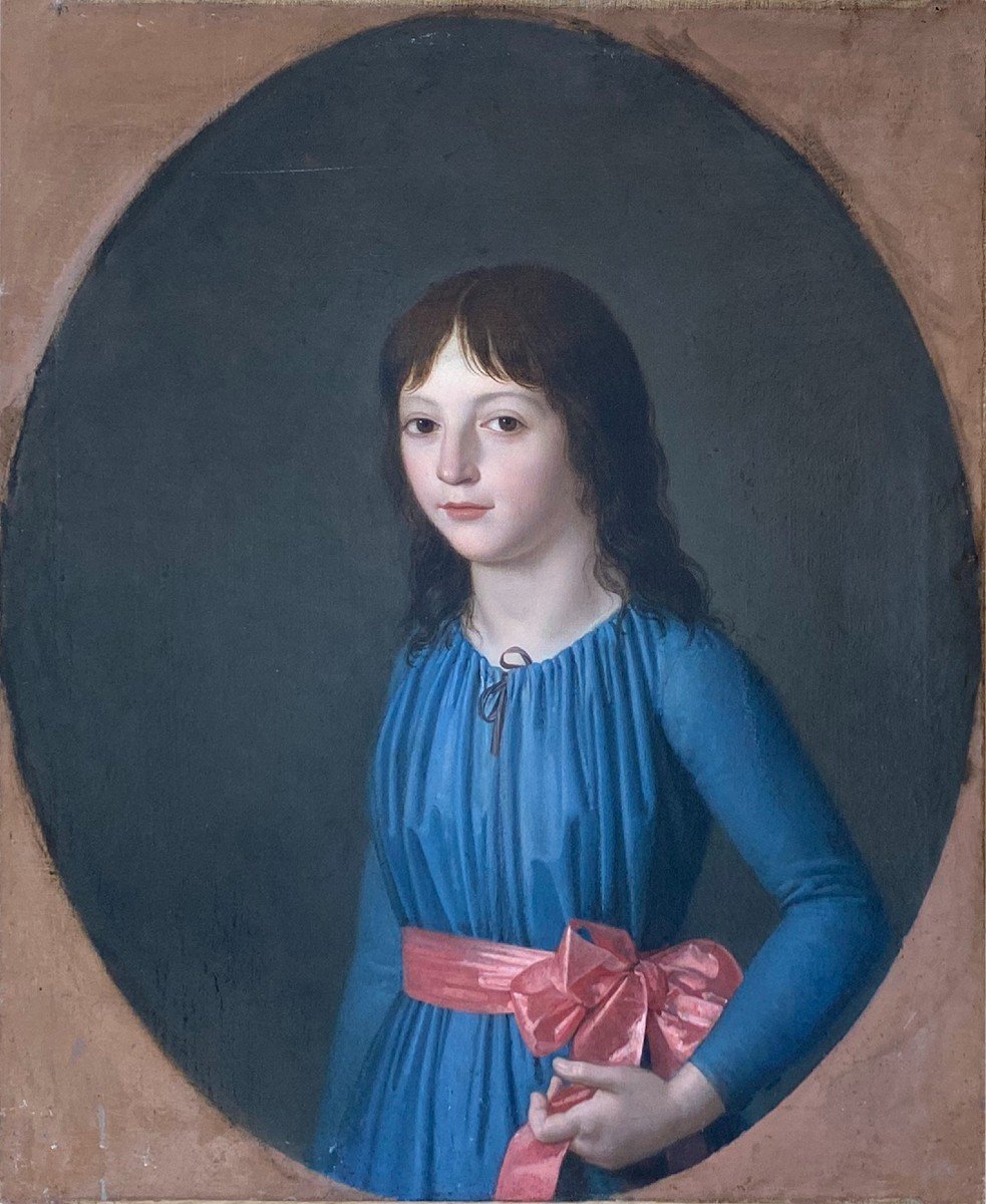 Portrait d'une jeune fille au ruban rose, entourage des soeurs Lemoine 