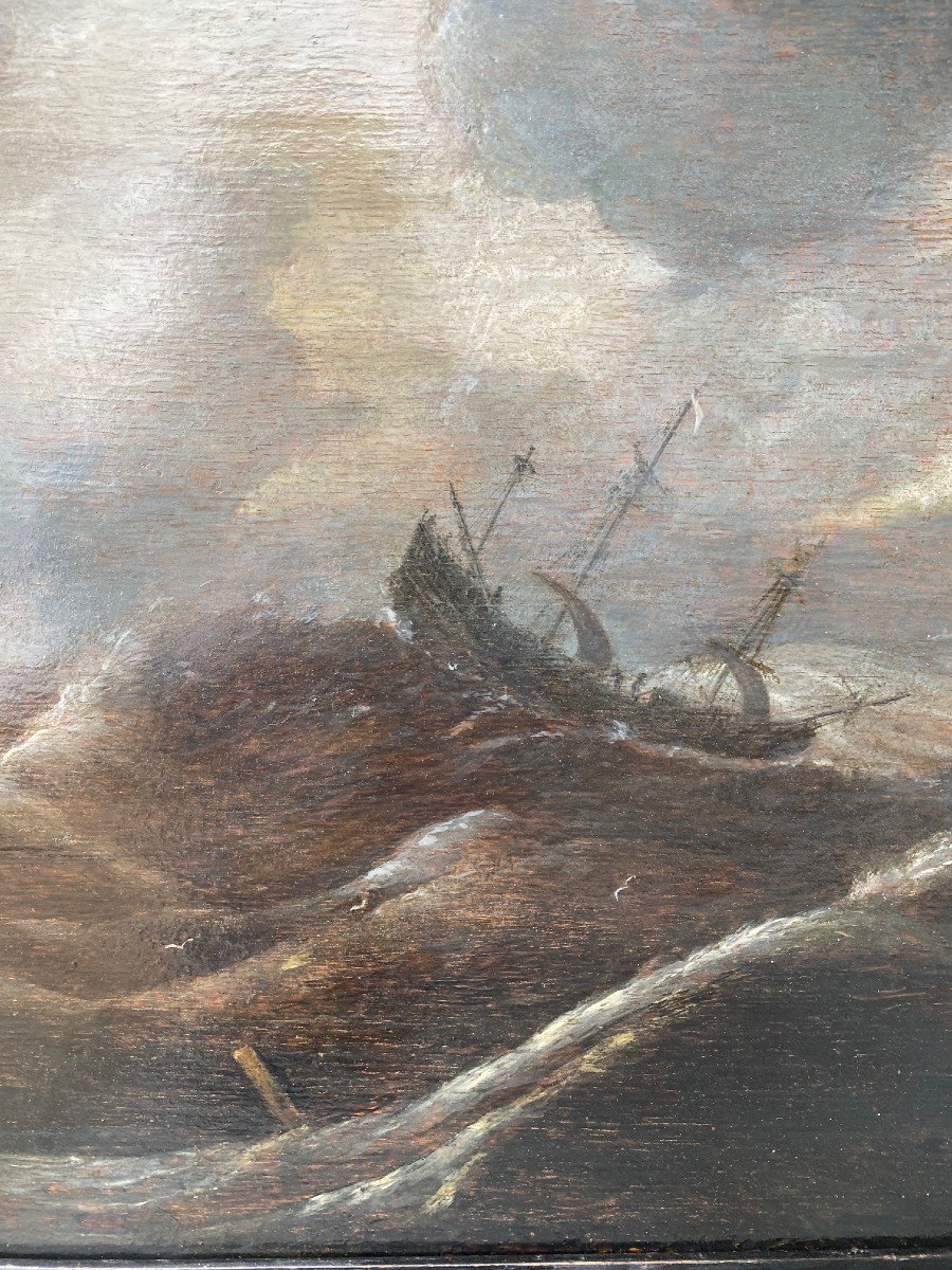 Ships Caught In The Storm, Dutch School Early 17th Century-photo-3