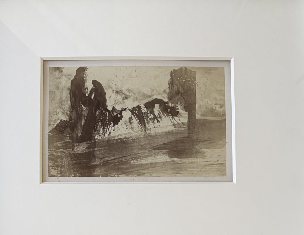 Charles Michelez – Old Photograph Of A Drawing By Victor Hugo, *les Travailleurs De La Mer*-photo-2