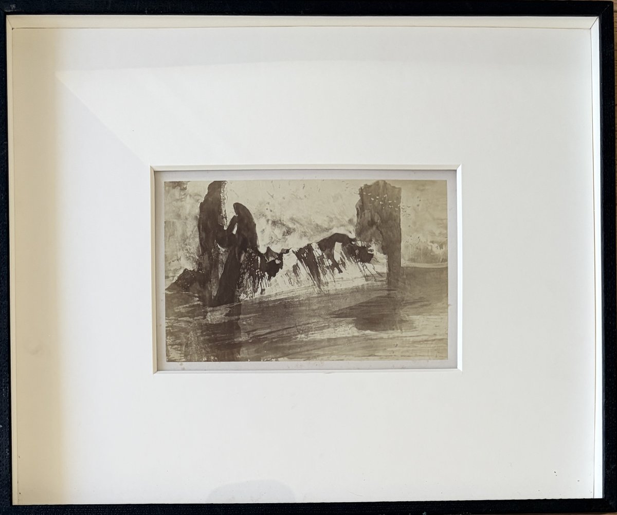 Charles Michelez – Old Photograph Of A Drawing By Victor Hugo, *les Travailleurs De La Mer*