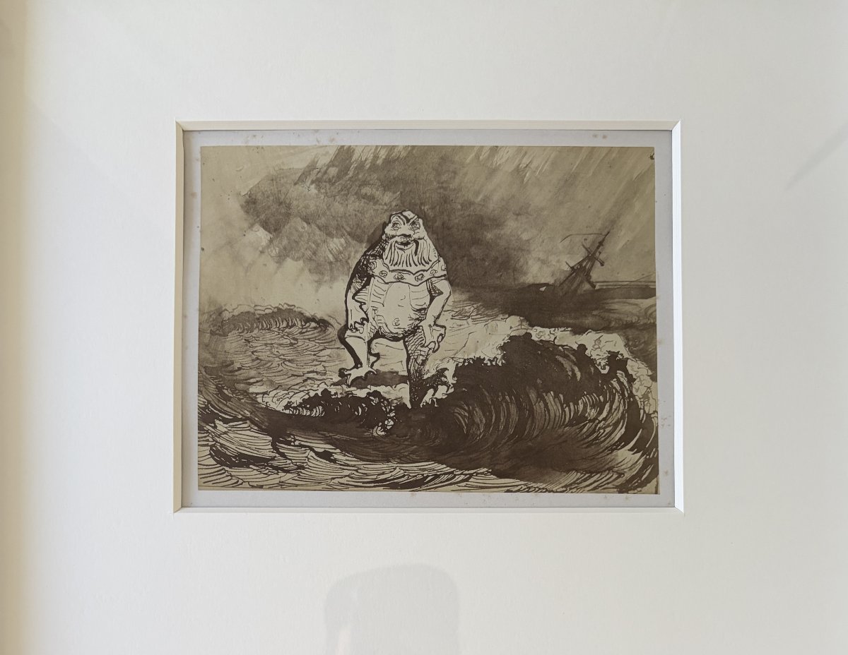 Charles Michelez – Old Photograph Of A Drawing By Victor Hugo, *the Workers Of The Sea*-photo-2