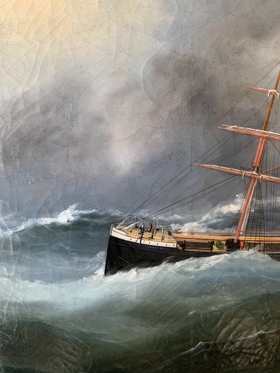Portrait Of A Mixed Cargo Ship In The Storm By Marie-edouard Adam (1847-1929)-photo-2