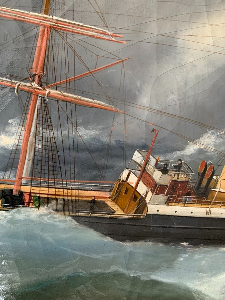 Portrait Of A Mixed Cargo Ship In The Storm By Marie-edouard Adam (1847-1929)-photo-3