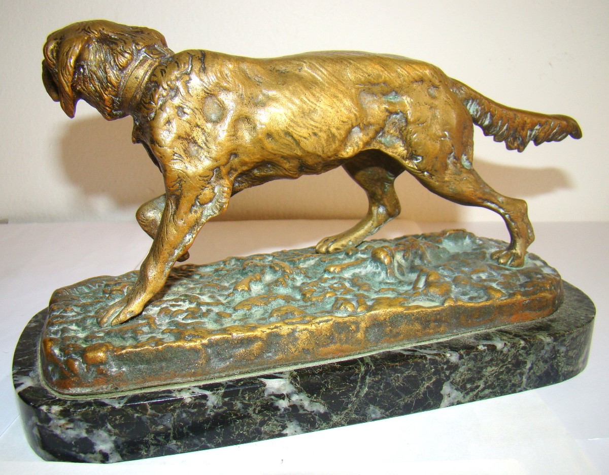 Pierre Jules Mène, Bronze Hunting Dog, Marble Base, Length 20 Cm-photo-2