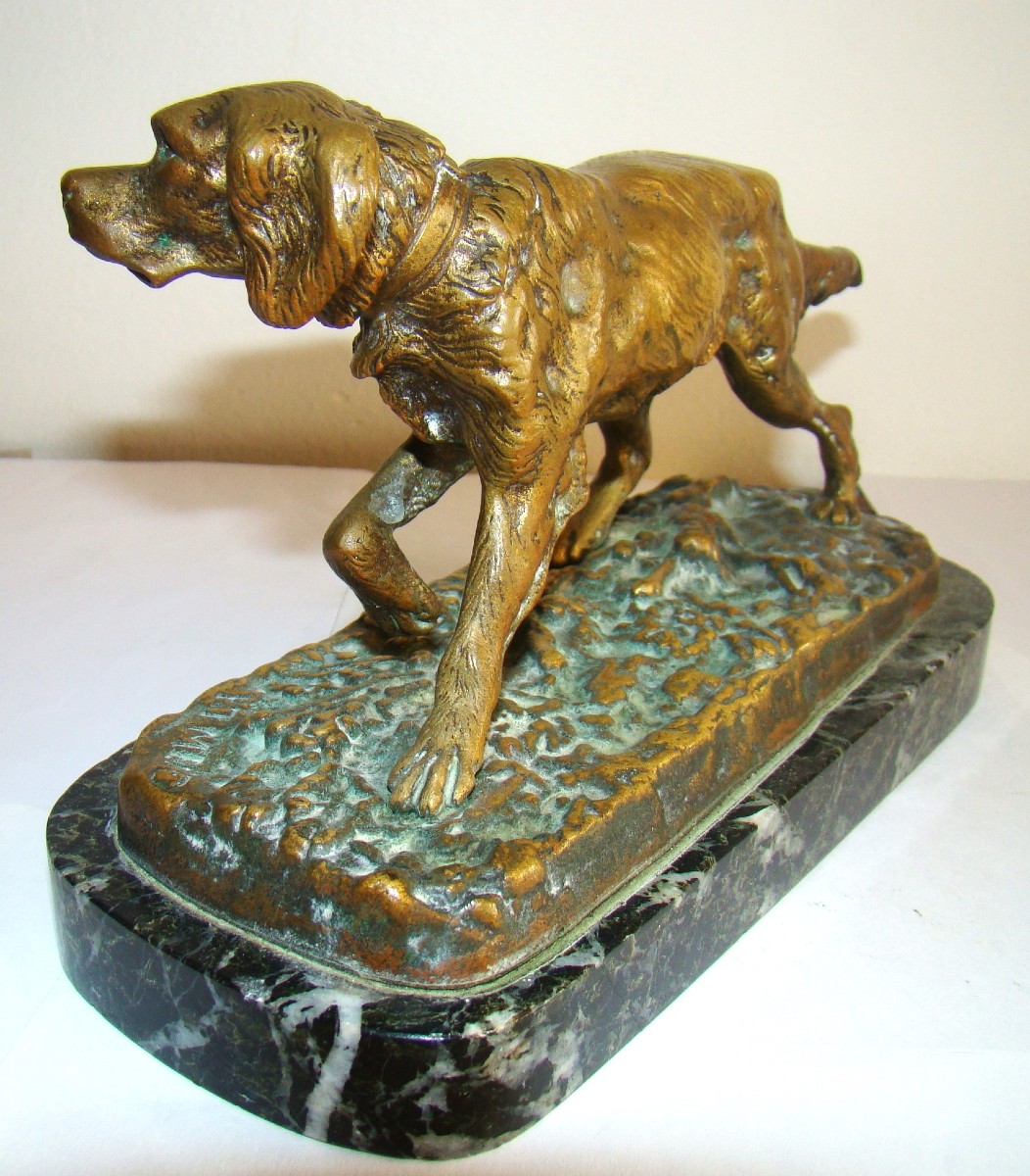 Pierre Jules Mène, Bronze Hunting Dog, Marble Base, Length 20 Cm-photo-3