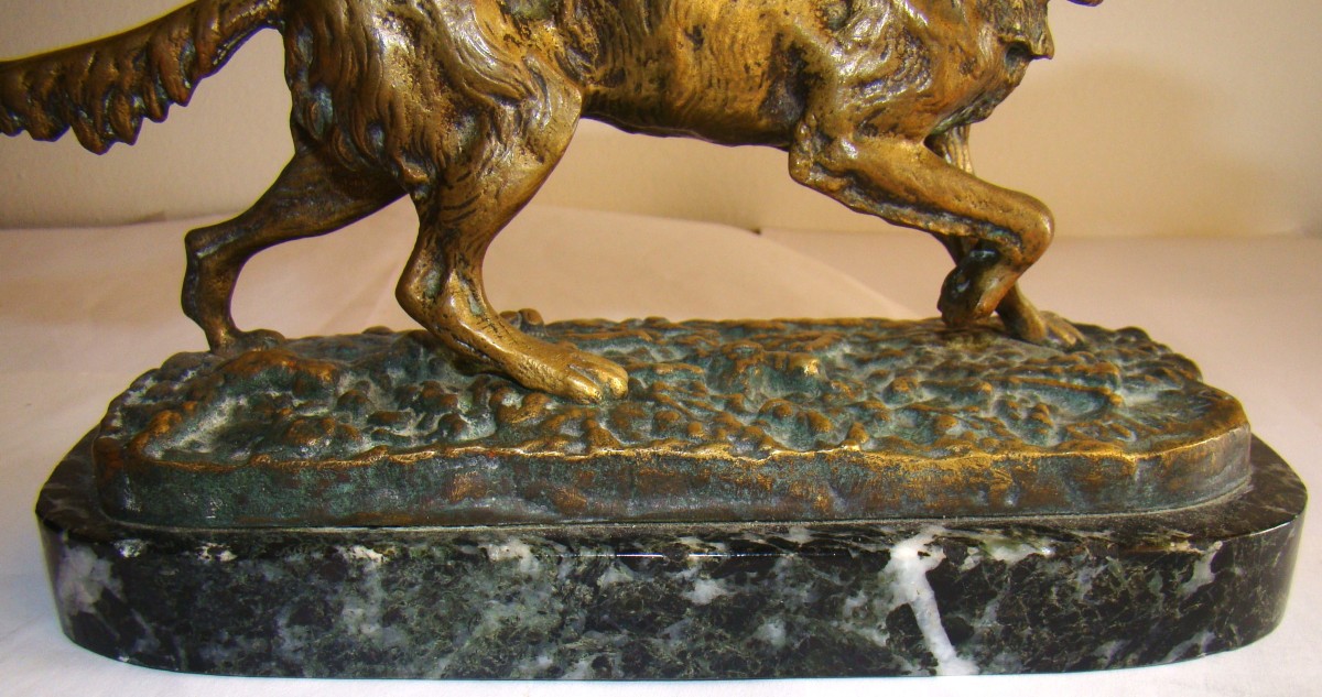 Pierre Jules Mène, Bronze Hunting Dog, Marble Base, Length 20 Cm-photo-6