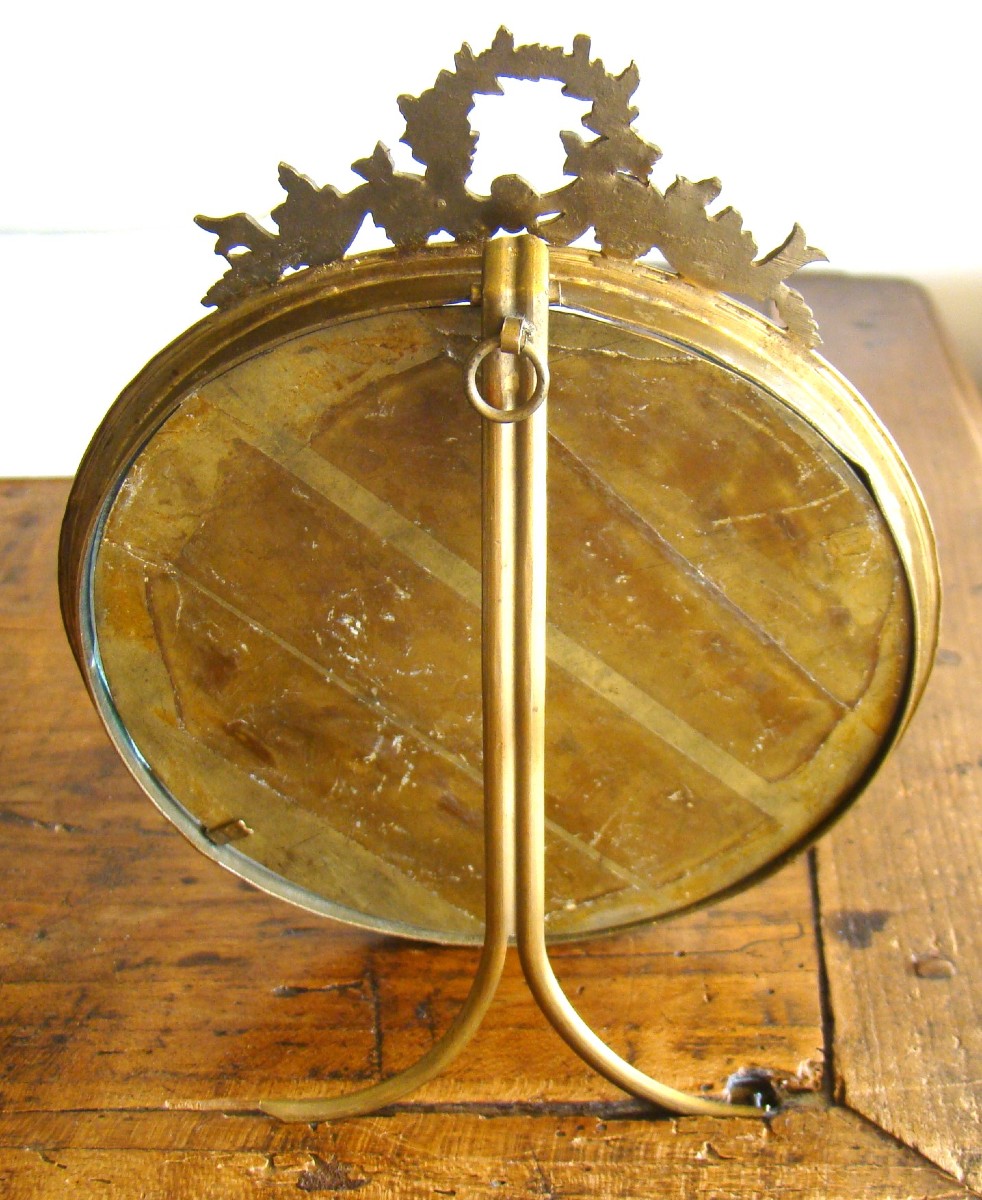 Cadre Photos Ancien, En Laiton, à Verre Bombé, De Style Louis XVI-photo-3