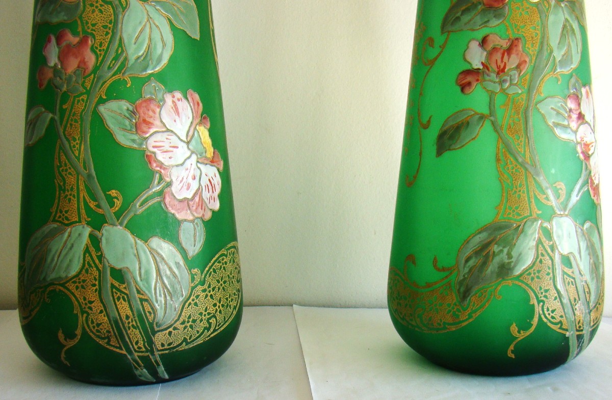 Superb Pair Of Art Nouveau Vases, Decorated In The Montjoie And Legras Style-photo-2
