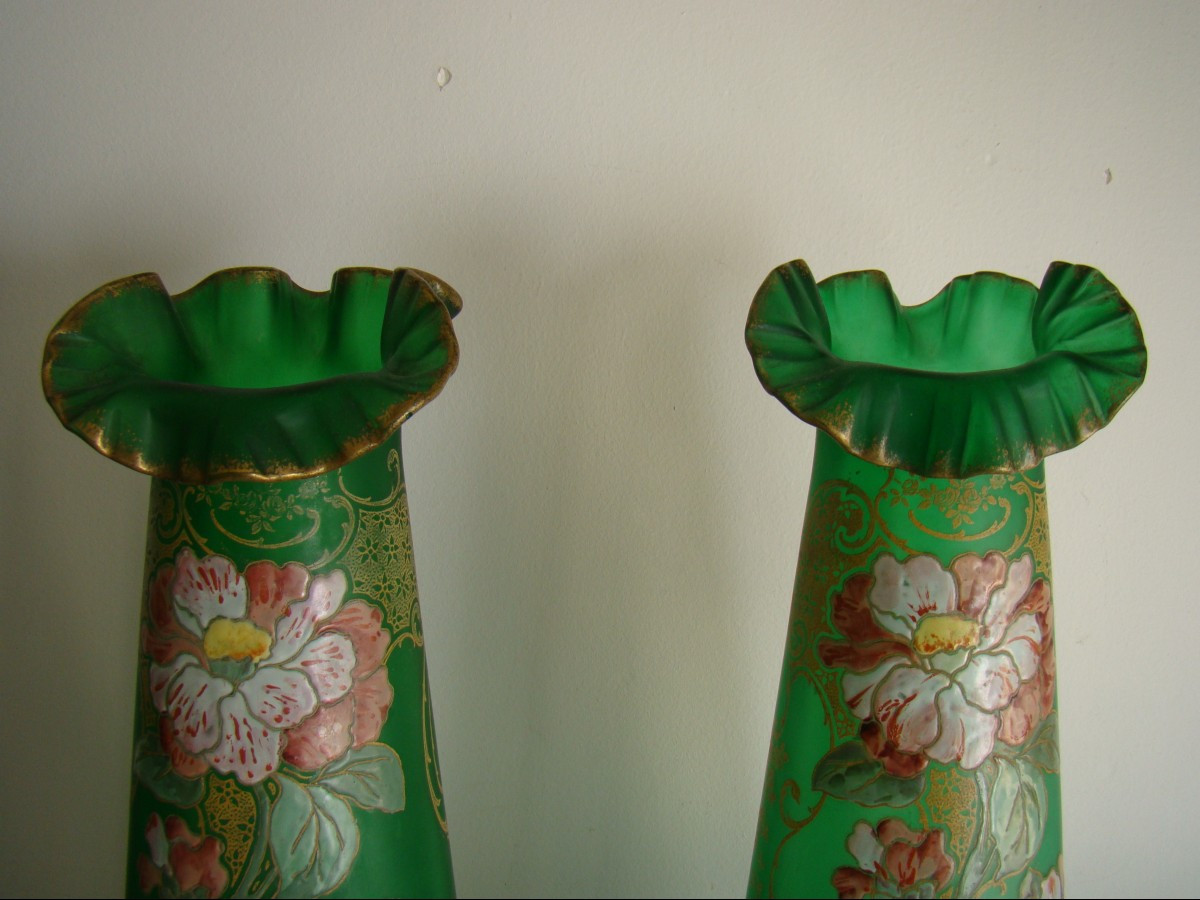 Superb Pair Of Art Nouveau Vases, Decorated In The Montjoie And Legras Style-photo-3