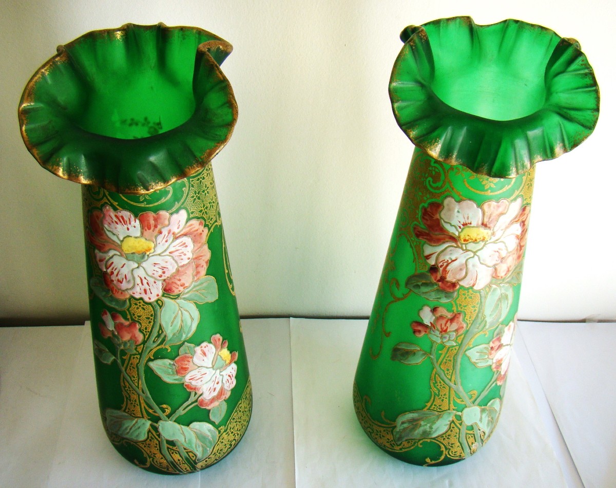Superb Pair Of Art Nouveau Vases, Decorated In The Montjoie And Legras Style-photo-4